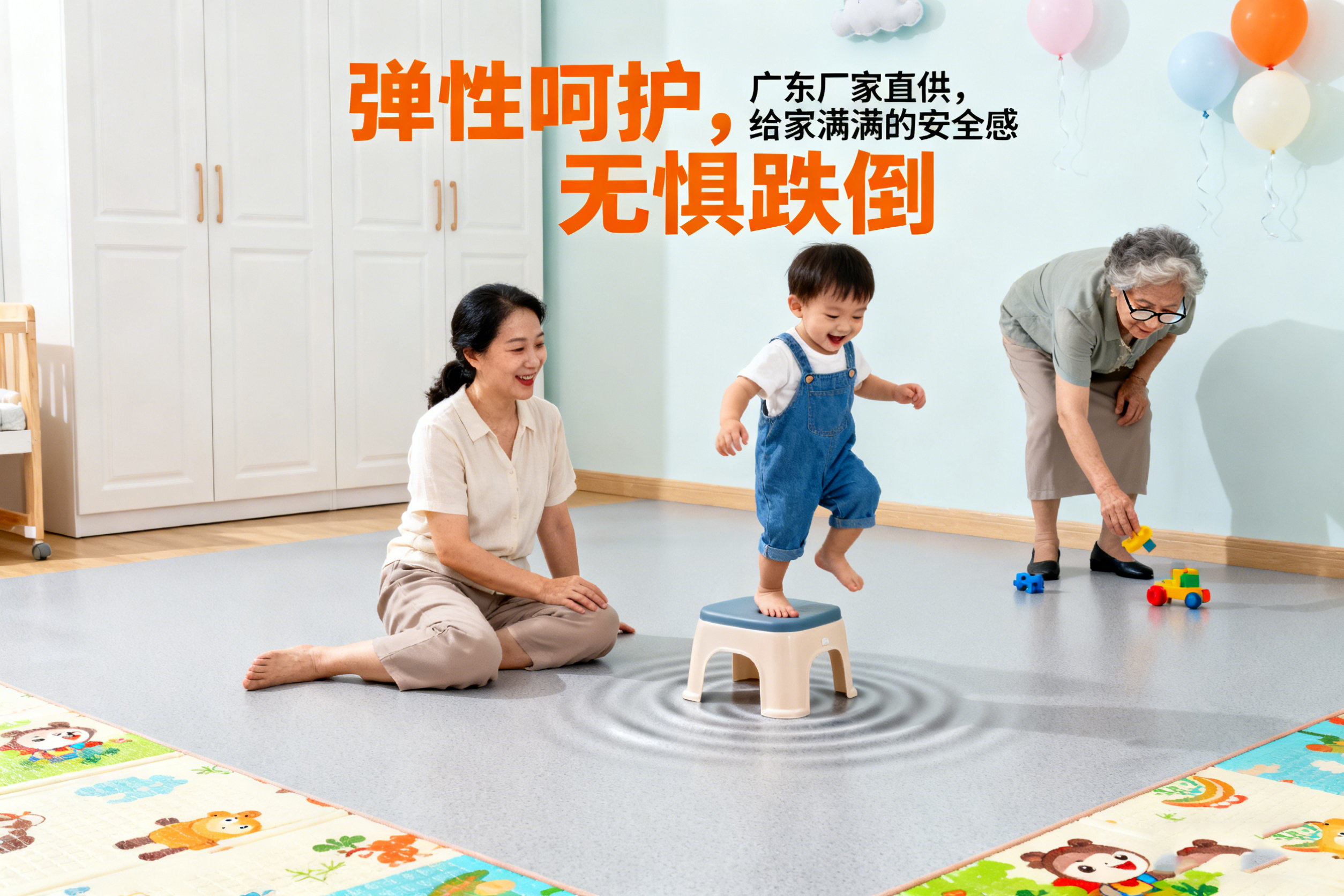 高弹性 PVC 地板｜广东厂家直供，老人小孩摔倒不疼