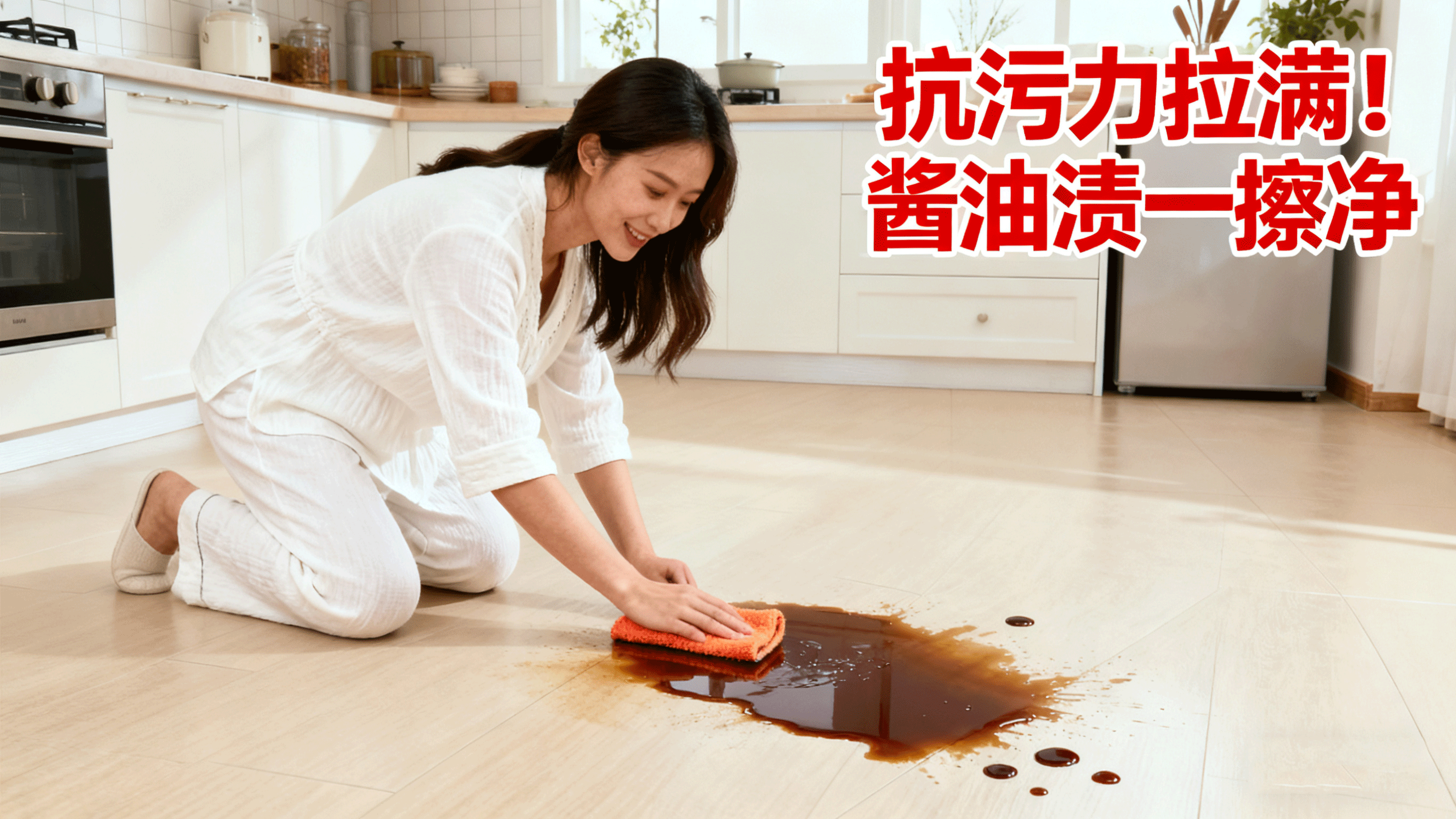 抗污力拉满！酱油渍一擦净，PVC地板拯救懒癌家庭